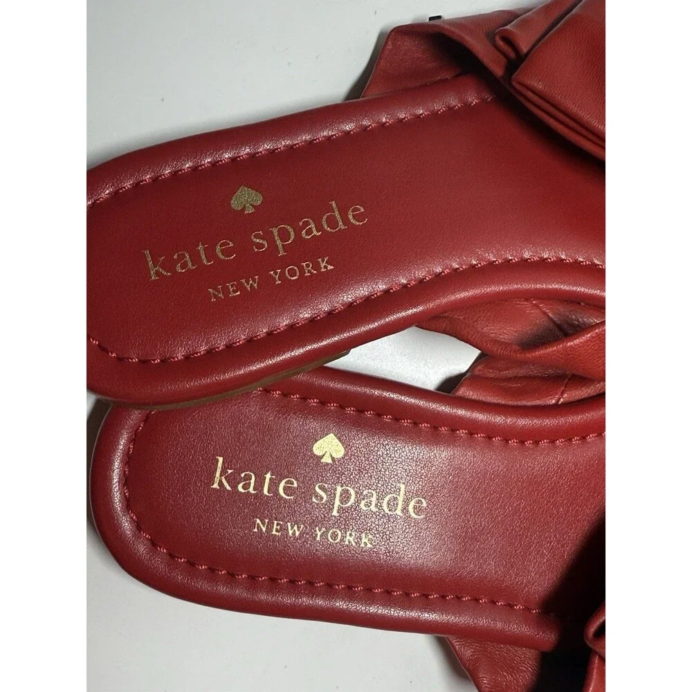 Kate Spade Marcella Leather Knotted Slip On Sandal In Red Sz 6 New